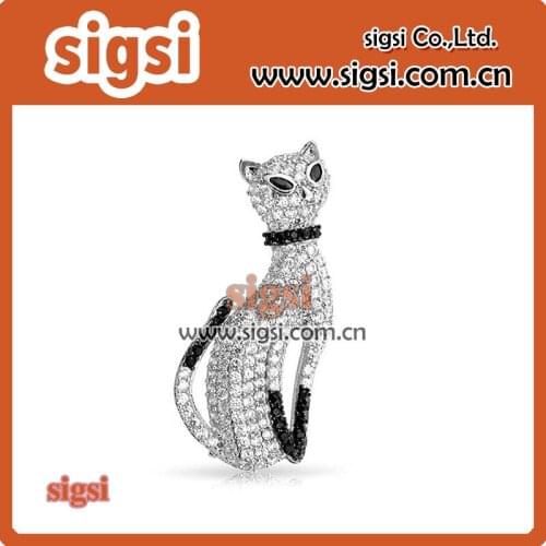 Fashion Cat Pin Rhinestone Brooch Pin Charms Inlaid Crystal Animal Breastpin Women Punk Hat Sweater Pin