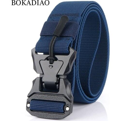 BOKADIAO Military Army Combat Tactical belts for Men Magnetic Metal Buckle Stretch elastic nylon Training canvas belt male strap