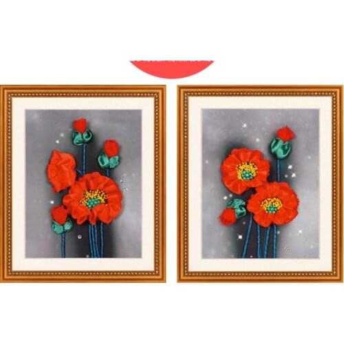 35x30cm 3D Beautiful flowers Ribbon embroidery kit stain painting set handcraft kit DIY handmade needlework art home decor