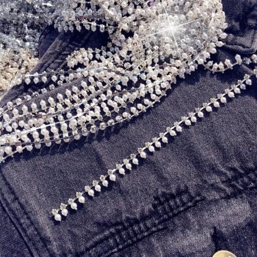 Peal crystal rhinestone tassels Wedding dress accessories Beaded Lace Trim fabric applique patches sew on trim for clothing