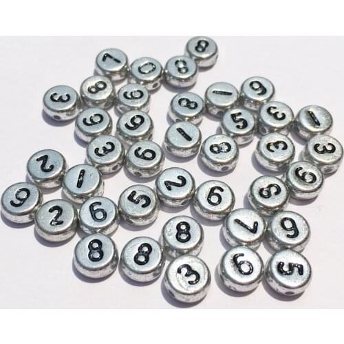 Wholesale 3600pcs 4*7mm Silver Number Beads Flat Round Shape Plastic Acrylic Jewelry Loose Spacer Beads Mix 0 1 2 3 4 5 6 7 8 9