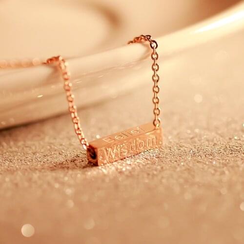 18KGP Rose Gold Color Titanium Steel English Words Pendant Necklace Fashion Brand 316L Stainless Steel Jewelry for Women (GN213)
