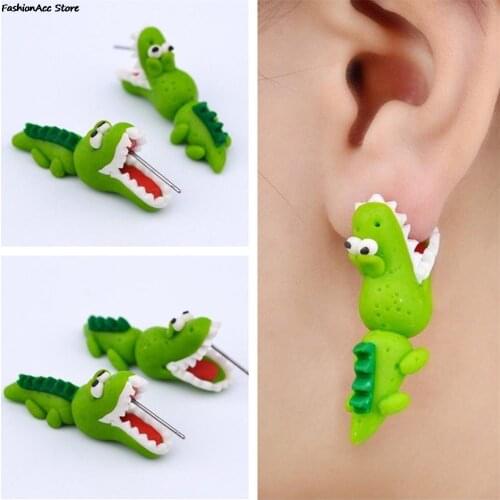 Handmade Stud Earring For Women Earrings Jewelry Fashion Girl Earring Polymer Clay Crocodile Dinosaur 4.4*1.8cm/1.73*0.71inch