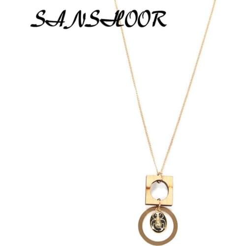 SANSHOOR New Female Geometric Beaded Temperament Sweater Chain Necklace All-match Long Wooden Pendant Accessories