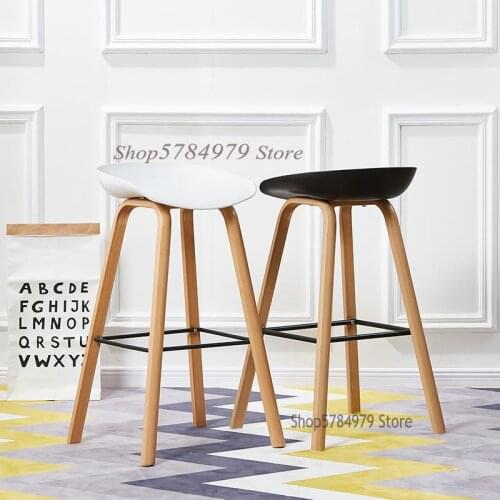 Nordic Bar Chair Danish Creative Modern Simple Bar Chair Imitation Solid Wood Leisure High Stool Design Front Desk Bar Chair