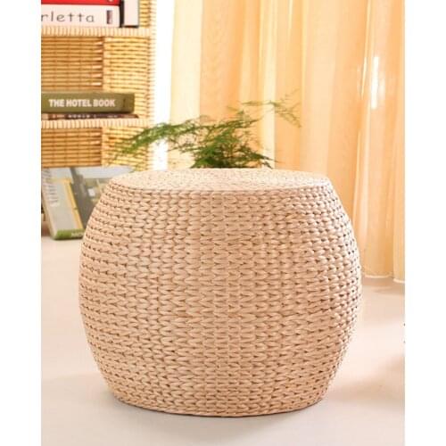 Straw Sit Pier Shoes Stool Tatami Round Stool Household Sitting Room Low Stool Sofa Solid Wood Bench Small Stool Light