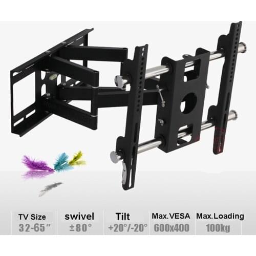 Super Quality Full Motion 32"-65" LED LCD TV Wall Mount Swing Arm With Anti-theft Lock Loading 100kgs Tilt Swivel VESA 600*400mm