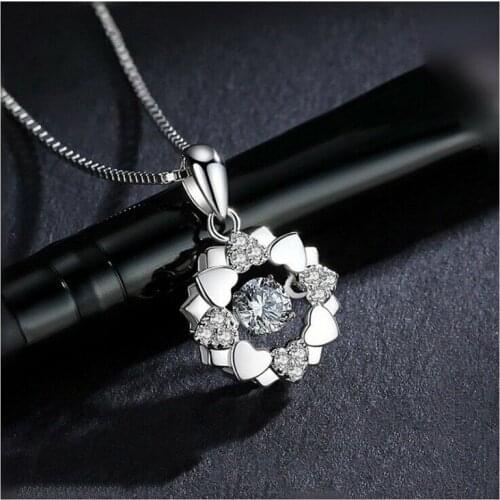 Trendy Necklace Heart Shaped Jewellery Gift Silver Color Womens Overlay Pendant Chain