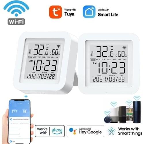 TUYA Smart WiFi Temperature And Humidity Sensor USB Power With LCD Screen Display Smart Life Work With Alexa Google Assistant