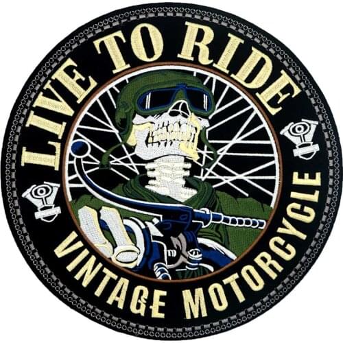 LIVE TO RIDE LARGE skull MOTORCYCLE BACKING Embroidered biker Patches