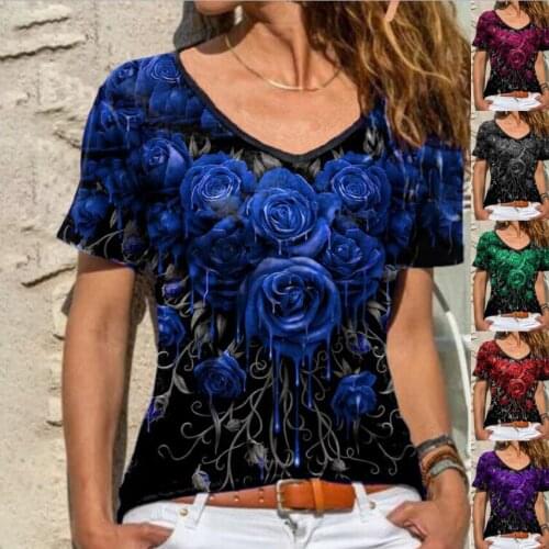 Summer T Shirt Women 2021 hot style female roses printed t-shirts with short sleeves Female Tee Tshirts dropshipping ZC218