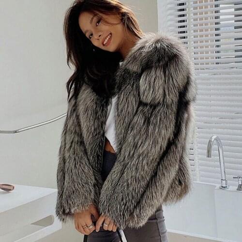 Womens jacket Winter Furs Coat Jacket Luxury Natural Fur Coat Slim Long Sleeve Collar Coat Real Silver Fox Fur Coat