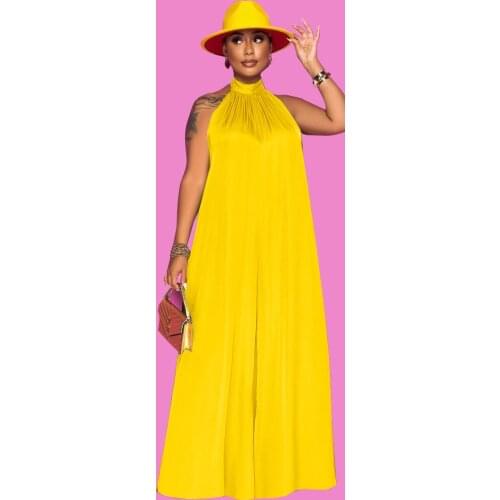 2021 Best Quality Fashion Design Jumpsuits Solid O-neck Sleeveless Backless Summer Beach Loose Rompers