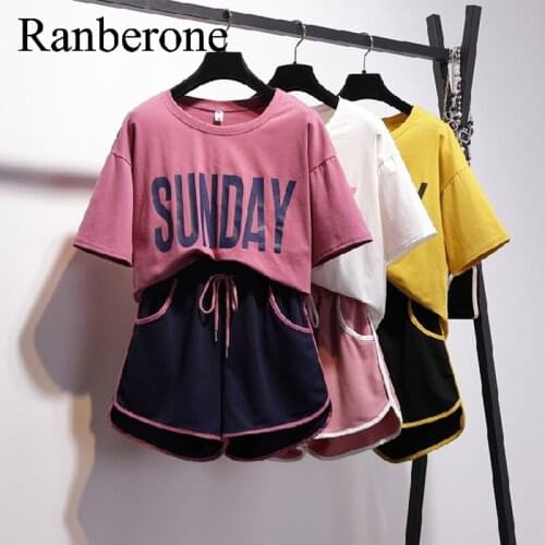 Ranberone Korean Loose Top With Shorts Sportswear Casual Suit Fashion Summer Female Two Piece Suit Runing Tracksuit Women 2021