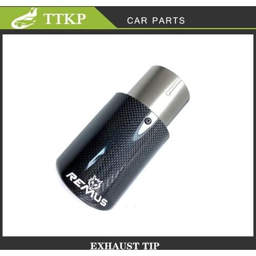 1PC Car Universal Exhaust Tail Pipe Curly Matt Carbon Fiber Stainless Steel Straight Flange Muffler Tip With Remus Logo