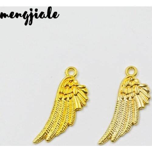 16pcs/lot Gold Tone Wings Charms Creative Personality Jewelry Making Accessory Handmade Hanging Art Pendant Suspension 29*11mm