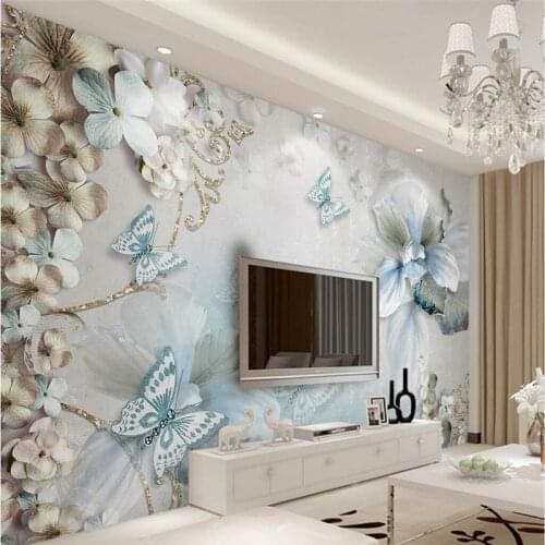 Beibehang 3D mural Wallpaper for Living Room Lily Pearl Necklace Diamond Flower TV Background wall papers home decor