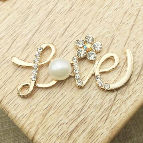 50pcs/lot DIY LOVE Bling Metal Decorative Rhinestone Buttons For Crafts Flatback Crystal Pearl Buttons Embellishment