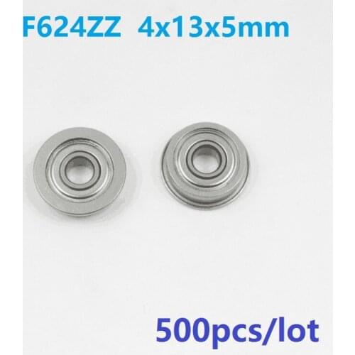 500pcs/lot F624ZZ F624Z F624 Z ZZ F624-ZZ 4x13x5 mm Miniature flange deep groove Ball Bearing 4*13*5mm metal shielded