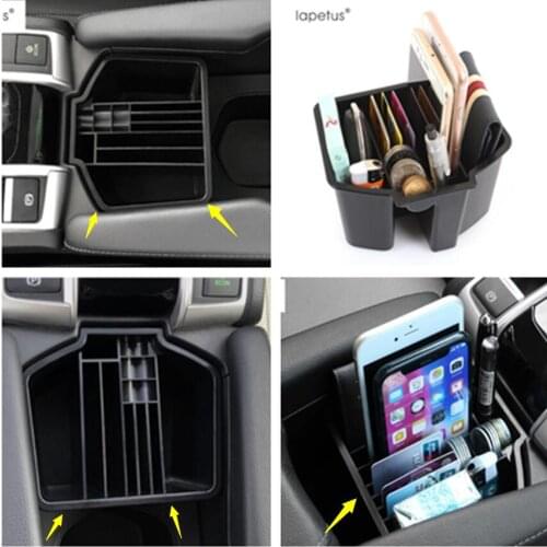 Lapetus Accessories Fit For Honda Civic 2016 - 2020 Black Central Container Storage Multifunction Box Molding Cover Kit 1 Pcs