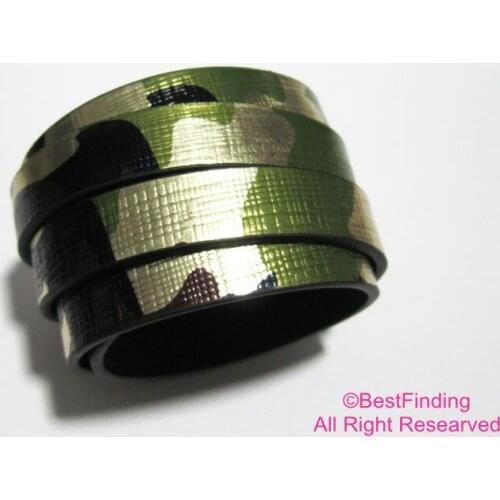Shine green camouflage leather cord 10x2mm Flat leather strips S1145