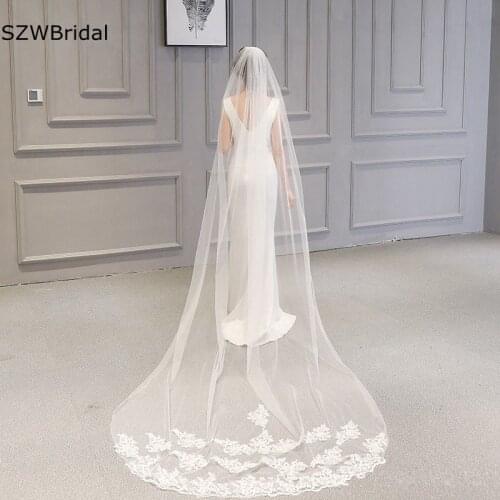 Free shipping Long Bridal Veil with Comb Lace Appliqued Edge Tulle Bride Veil One Layer Wedding Accessories 2021 Wedding veils
