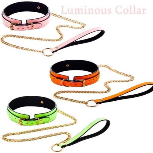 PU Leather Luminous Handcuffs Neck Collar For Adult Flirting Erotic Sex Toy for Couples Woman BDSM Bondage Slave Sex Accessories