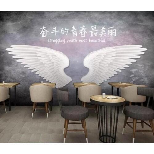 European retro nostalgic angel wings inspirational bar 3D murals background wall decoration wallpaper murals