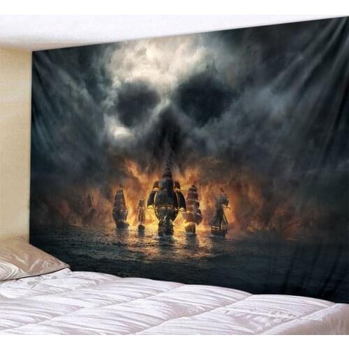 Retro Pirate Ship Rune Skull Elephant Tapestry Tapestry Hippie Psychedelic Bohemian Wall-mounted Living Room Bedroom Decoration