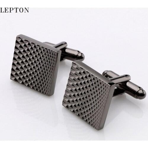 Hot Sale Business Square Black Cufflinks For Mens Lepton Brand Jewelry High Quality Classic Carve Cuff links Relojes gemelos