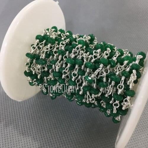 3x4mm Silver Finish Faceted Rondelle Beads Teal Jades Chain Rosary RC5021