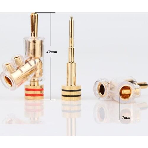 Hi Fi 24K Gold plated Audio Banana Plug Connector Speaker Cable Accessory 45 Degree Lock Screw Free Welding
