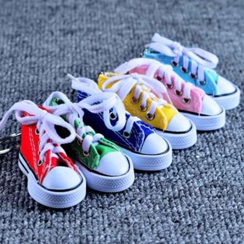 Mini Hi Top Canvas Sneaker Tennis Shoe Keychain Blue Pink Black White Sports Shoes Keyring Doll Funny Gifts