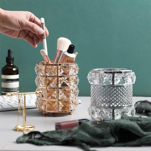 Crystal Candlestick Plating Gold Pen Holder Desktop Makeup Lollipop Jar Pushing Decoration