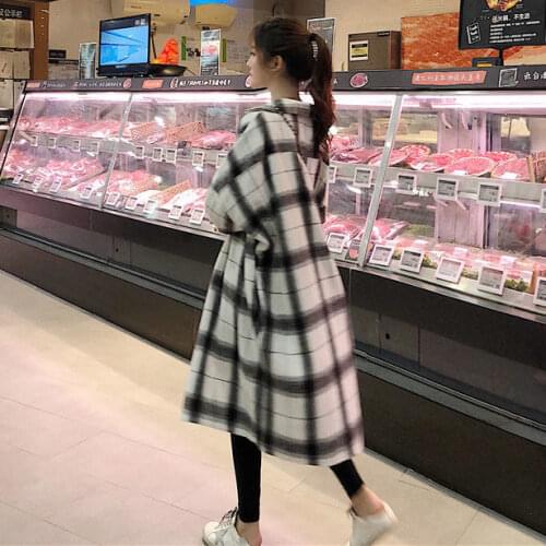 Plaid Shirt womens spring and autumn casual loose long sleeve medium length thin over the knee jacket