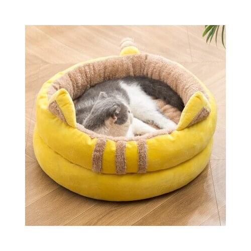 Pet Cat Dog Bed Round Cute Cat Ear Washable Fashion Dog Bed Soft Warm Cat Basket Pet Bed Winter Dog Kennel Sofa House Cat Bed