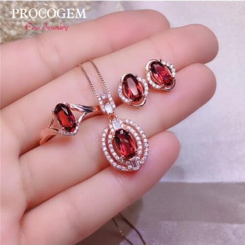 Trendy Natural Garnet Jewelry sets for women Party 4x8mm Genuine Birthstones Necklace Earrings Ring 925 Sterling silver #561