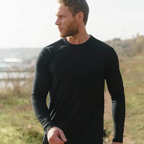 2020 Mens 100% Merino Wool Thermal long sleeve T Shirt Base Laye Merino Wool Shirt 240g Wicking Breathable Anti-Odor Size S-XXL