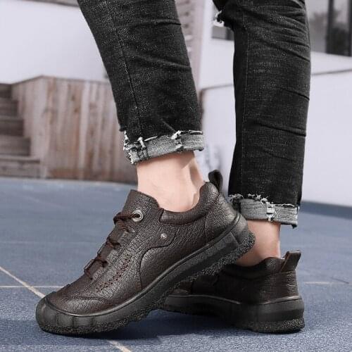 2021New Mens Outdoor Shoes Genuine Leather Casual Shoes For Men Comfortable Work Sneakers Fashion Men Breathable Sport Sneakers