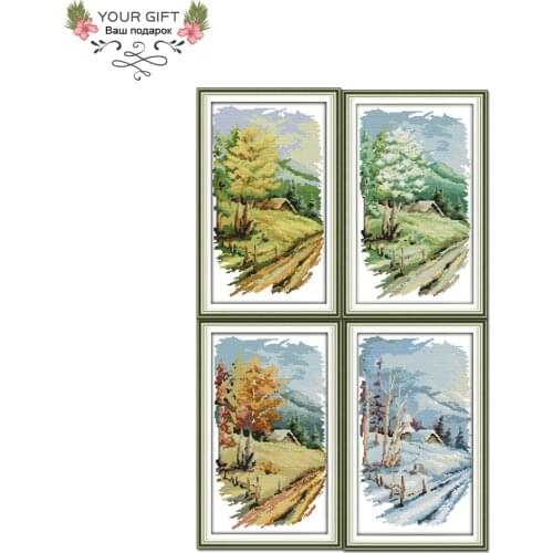 Joy Sunday F860F861F862F863 14CT 11CT Long Version Of The Four Seasons Spring Summer Autumn Winter Home Decor Cross Stitch kits