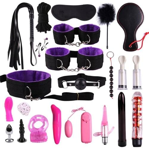 22pcs Sex Games Handcuff Bdsm Bondage Set Slave Collar Necklace Hand Cuffs Restraint Ball Mouth Gag Sex Toys For Couples Women