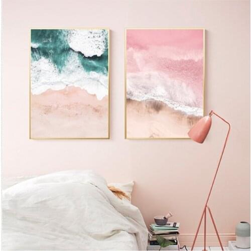 Beach Print Aerial Pink Ocean View Canvas Painting Pictures Modern Minimalist Poster Nordic Style Living Room Home Wall Decor