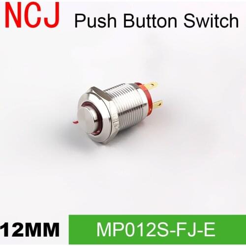NCJ 12mm diameter 2 pins switch button Metal Push Button Switch IP67 Momentary With LED lamp 2A