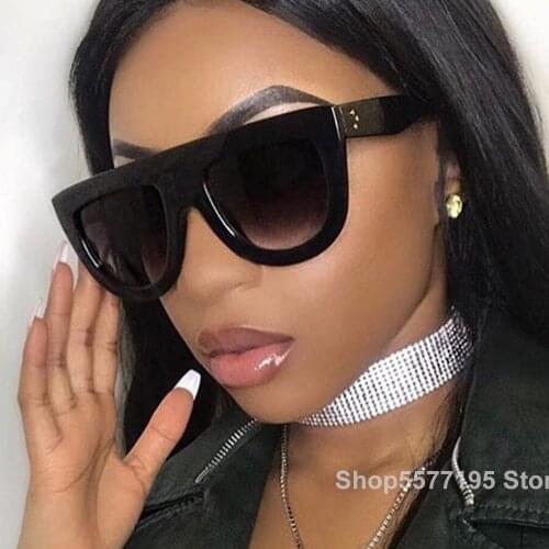 Hot 2020 Trendy Brand Designer Vintage Flat Top Sunglasses Women Rivet Shades Sun Glasses For Female Big Square Eyewear
