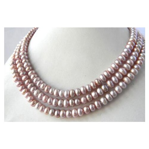 3Strands 18'' 8MM Slice Lavender Freshwater Pearl Necklace