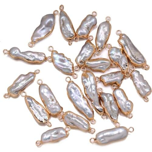 Natural Freshwater Pearl Pendant irregular Double hole connector Pendants for Jewelry Making DIY Bracelet Necklaces Accessories