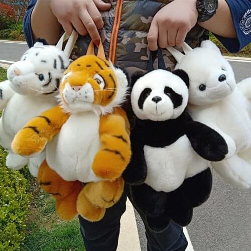 40cm 2019 New 4 Styles White Bear Doll Plush Backpacks for Adult Tiger Backpack Panda Plush Women Bag Gift for Girls Animals