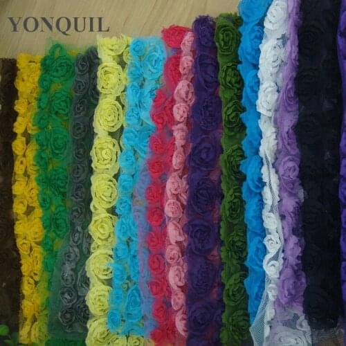 17 Colors 11CM Chiffon Lace Flower 6 Line Chiffon Flower Trim DIY Rose Bows for Women Girls DIY Hair Accessories 20Yards/Lot