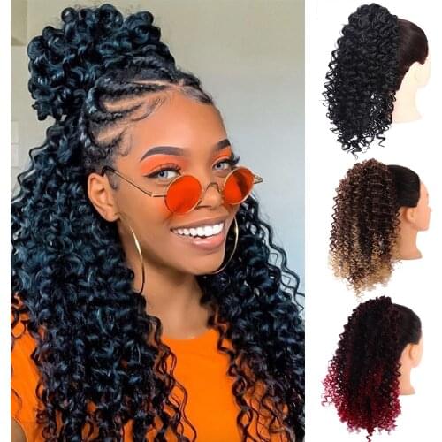 WEILAI Synthetic Ponytail Wig African American Spring Curly Black Curly Curly Hair Drawstring Puffy Tail Instant Noodle Roll