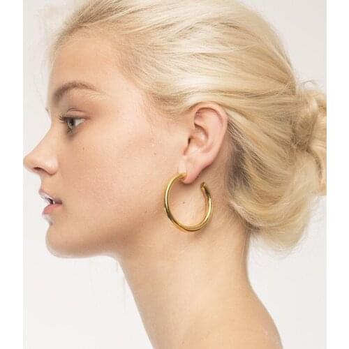 Titanium With 18k Gold Big Size C Solid Earrings Women Jewelry Party T Show Gown Runway Rare Top Boho Hiphop Korean Japan Trendy